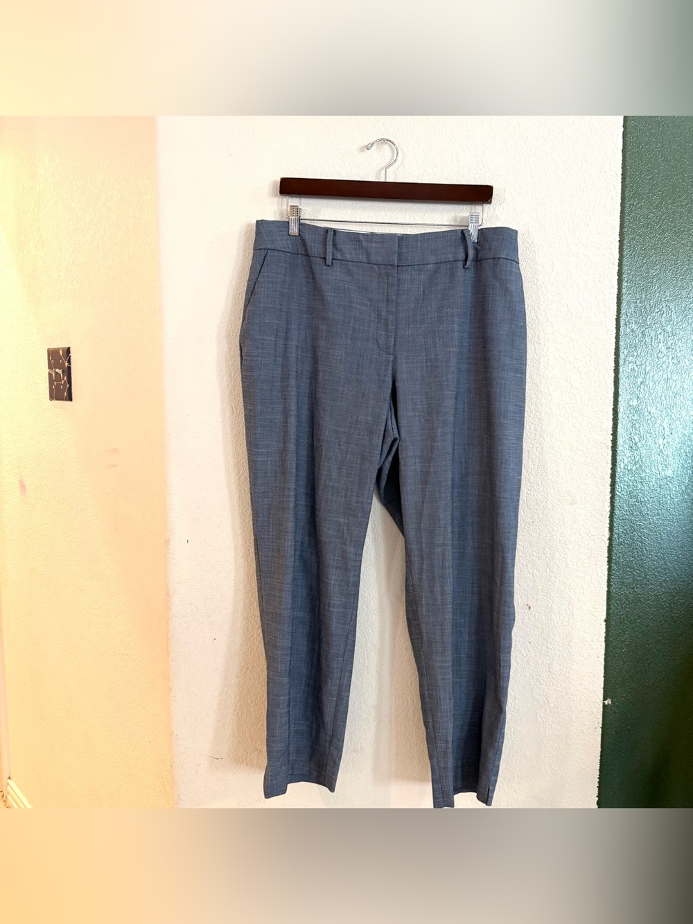 Talbots Womens Pants Blue Crosshatch High Waist Hampshire Ankle Curvy Size 18W